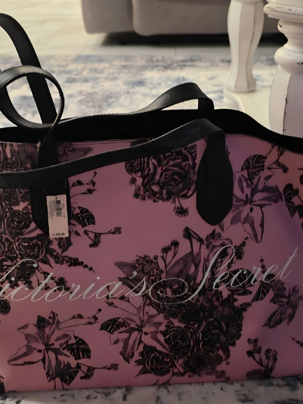 Victoria's Secret Pink Floral Tote with Black Accents